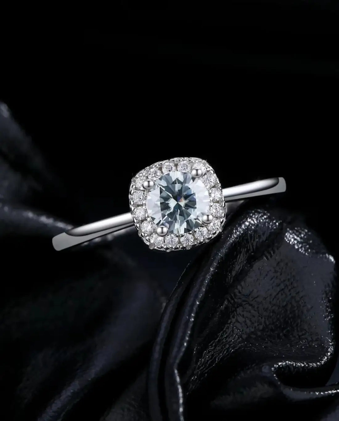 0.5ct Square Halo Moissanite Ring - Sterling Silver Cushion Halo Engagement Ring - IfShe Jewelry