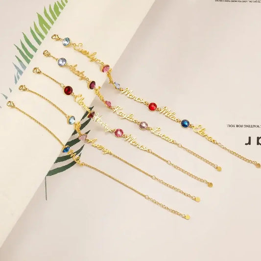 Personalized Name Bracelet with Birthstone