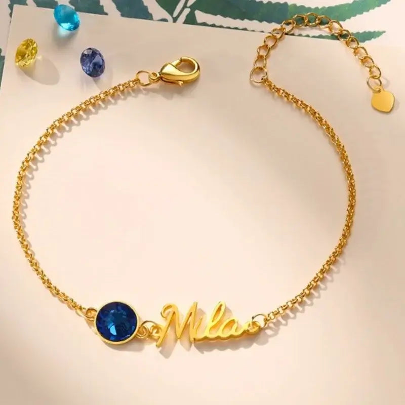 Personalized Name Bracelet with Birthstone – 1-5 Names Birthstone Bracelet – for Mum, Her – Mother's Day, Three Colors