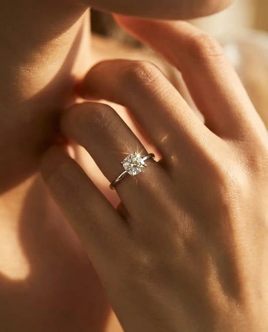 1ct Square Cushion Moissanite Solitaire Ring - Minimalist Sterling Silver Engagement Band - IfShe Jewelry