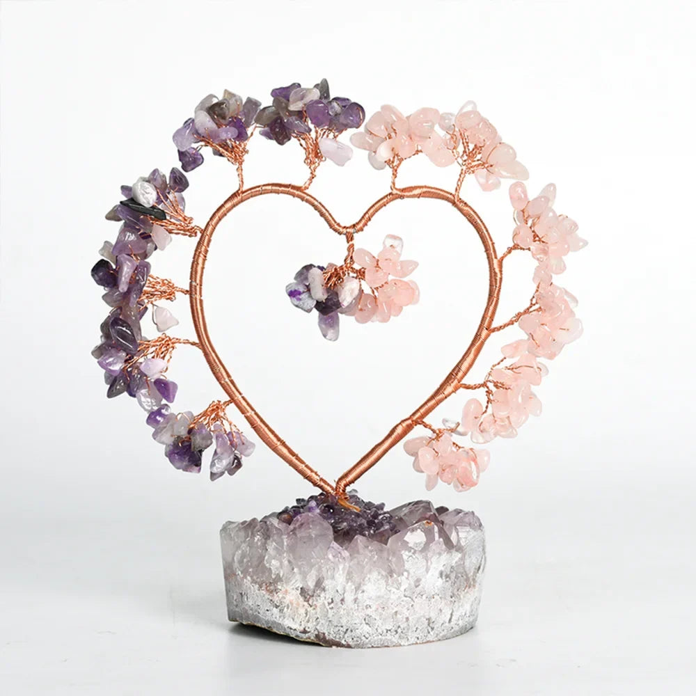Amethyst & Rose Quartz Crystal Tree with Raw Amethyst Base