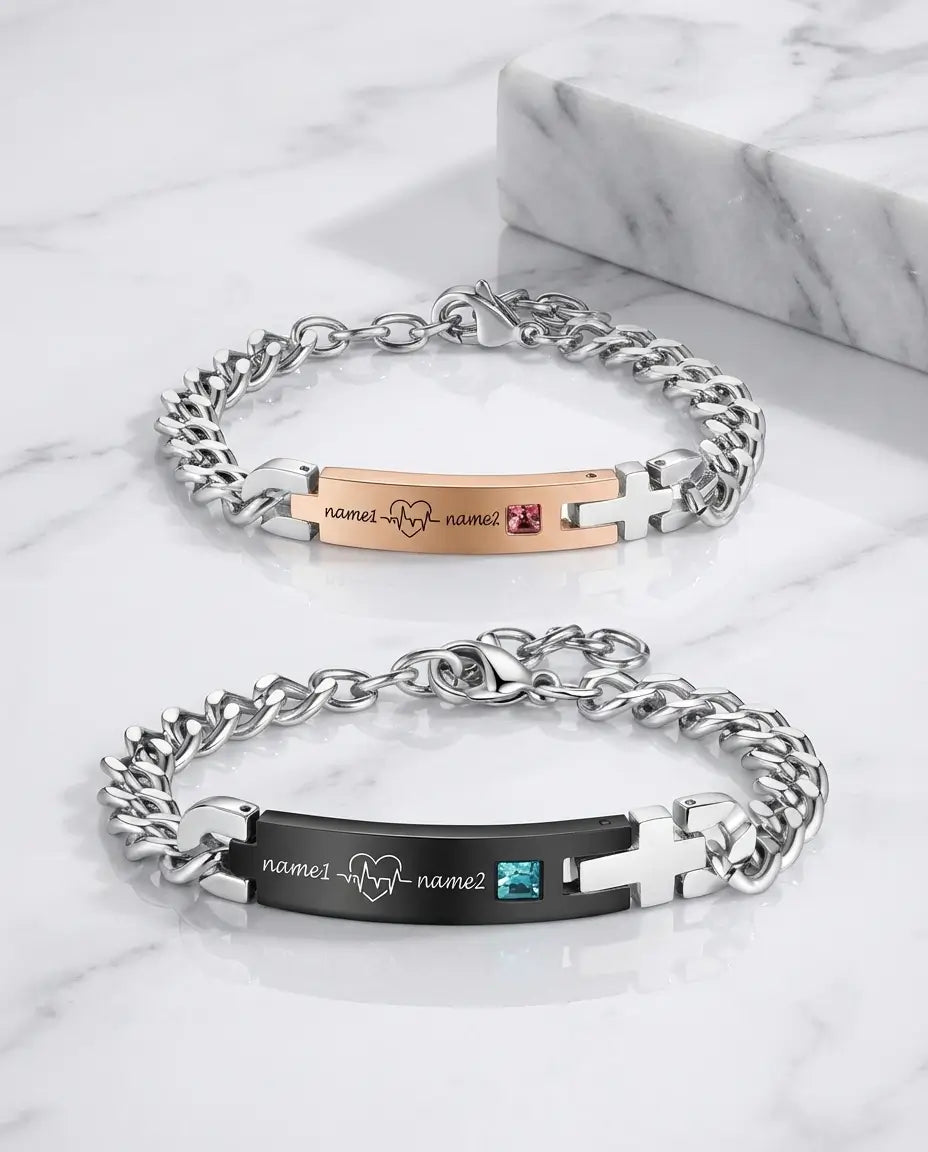 Custom Heartbeat Couple Bracelets - Matching Relationship Jewelry Set IfShe Jewelry