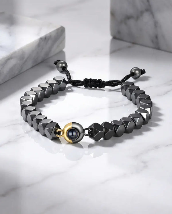 Custom Hematite Photo Projection Bracelet - Picture Inside for Him & Her IfShe Jewelry