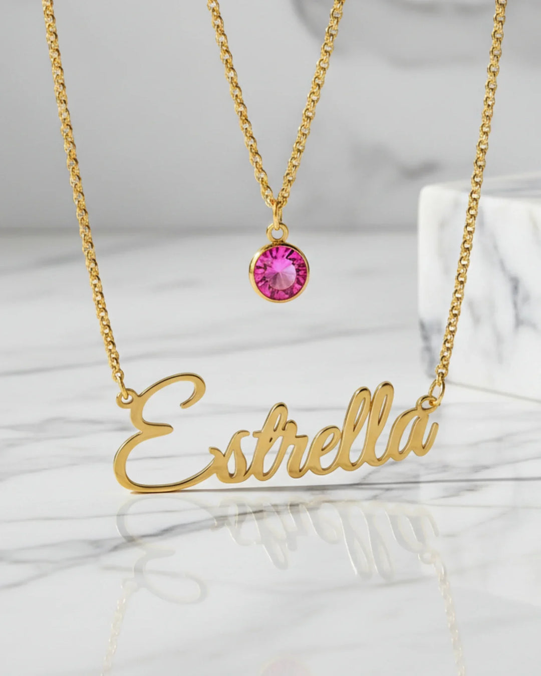 Custom Name Necklace with Birthstone Layered Set in Sterling Silver IfShe Jewelry