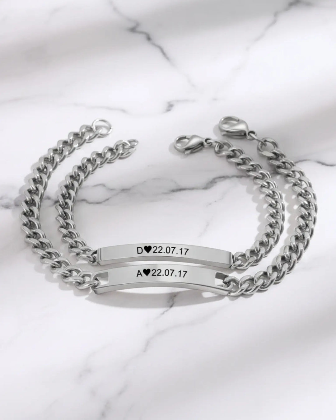 Personalized Bar Engraving Couple Bracelets (Initial & Date) IfShe Jewelry