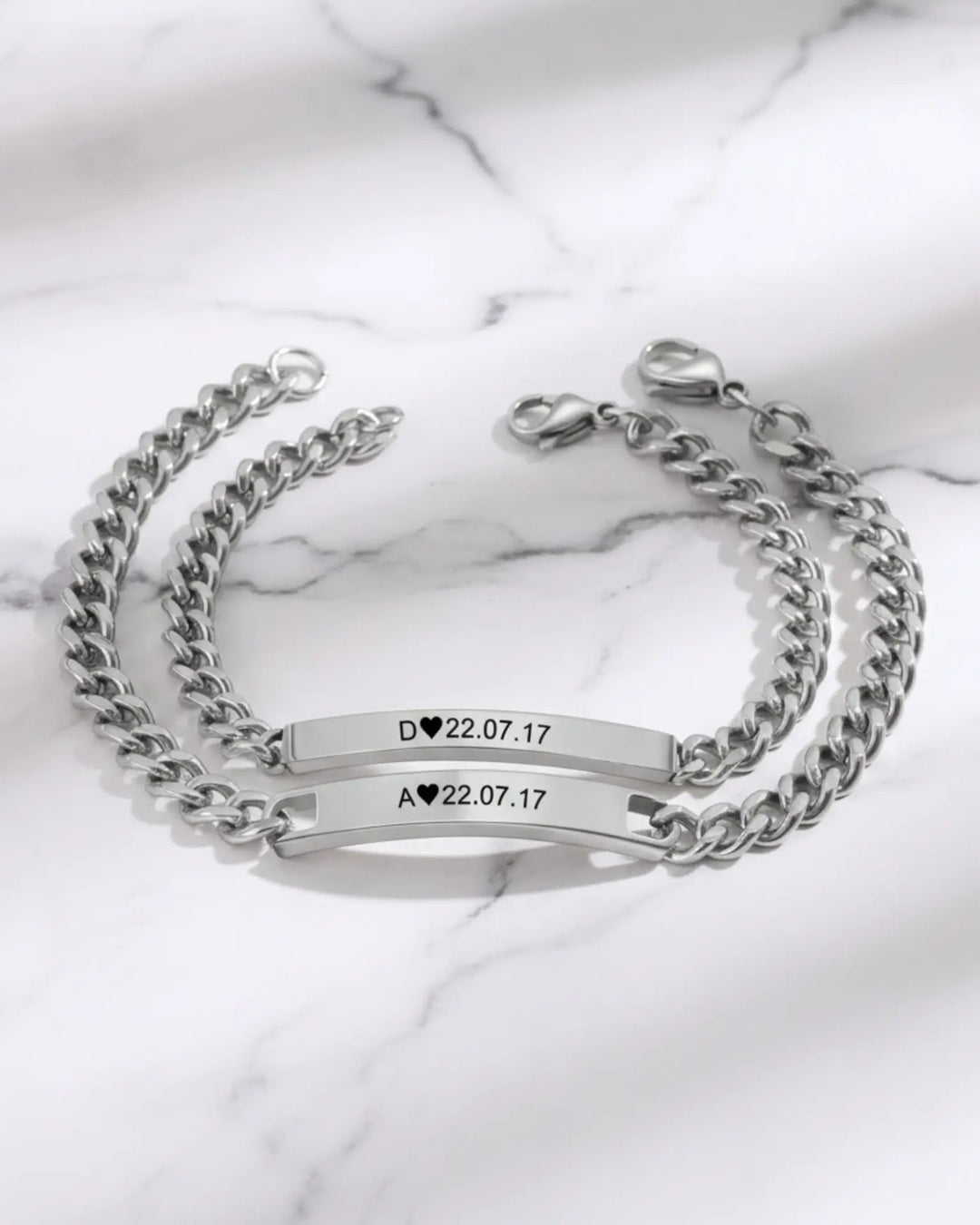 Personalized Bar Engraving Couple Bracelets (Initial & Date) IfShe Jewelry
