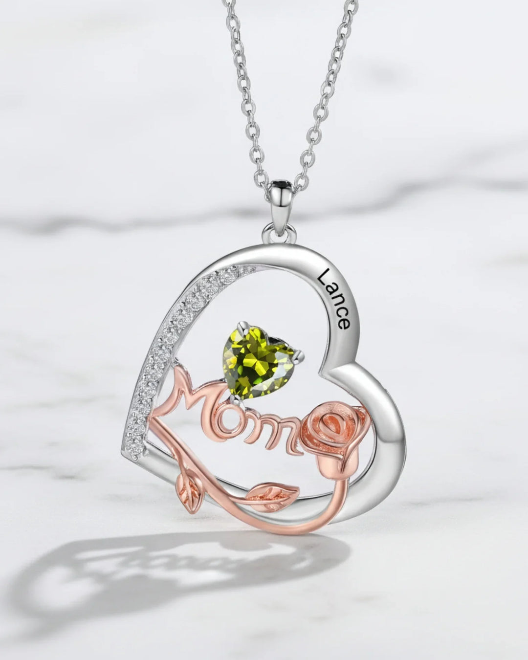 Personalized Heart-Shaped Mom Necklace with Birthstones and Engraved Names IfShe Jewelry