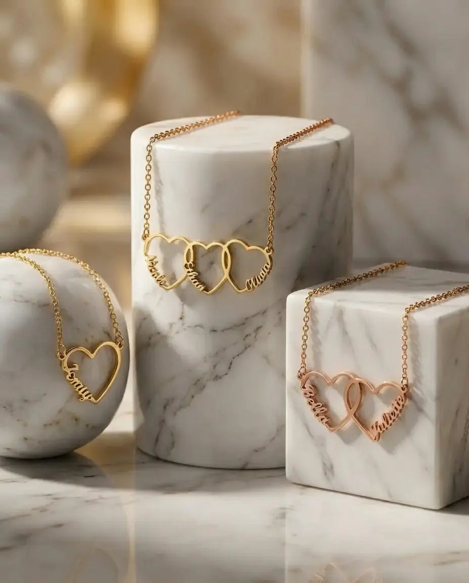 Personalized Interlinked Family Heart Name Necklace - Custom 1-5 Names Pendant IfShe Jewelry