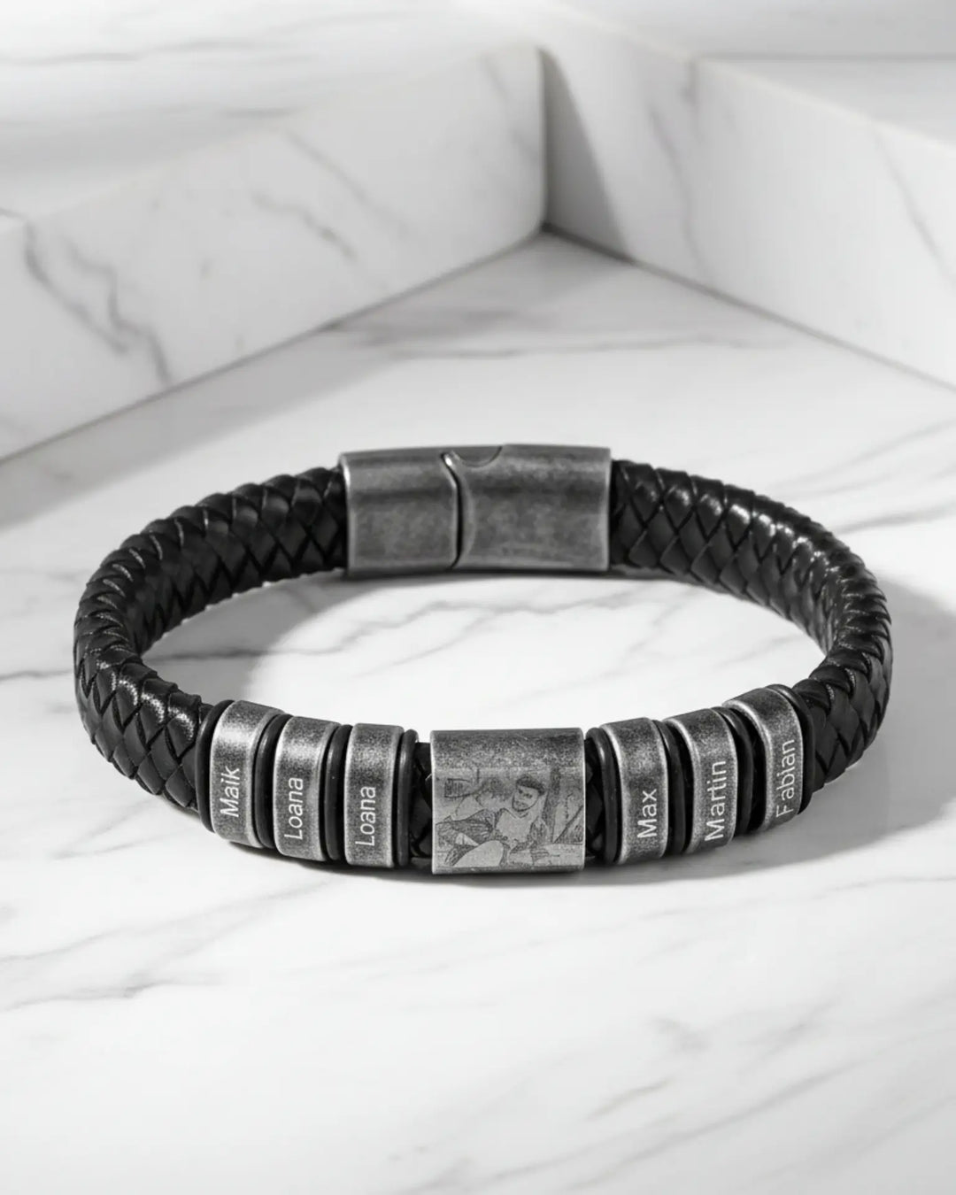 Personalized Multi-Name & Photo Engraved Leather Bracelet IfShe Jewelry
