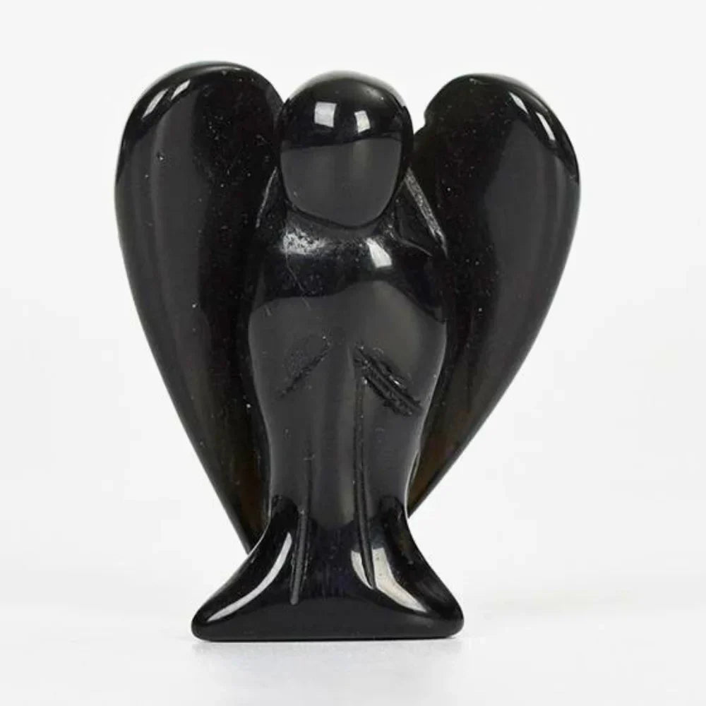 Black Obsidian Angel, Hand-Carved Healing Crystal for Grounding & Protection
