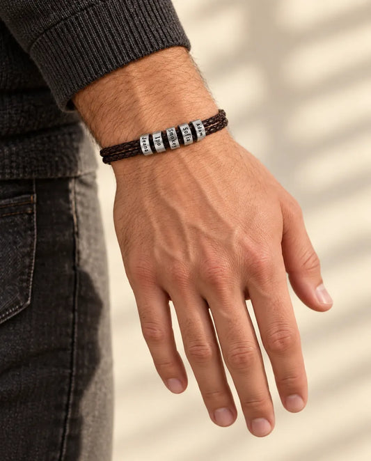 Personalized Men's Leather Bracelet - worn on a model
