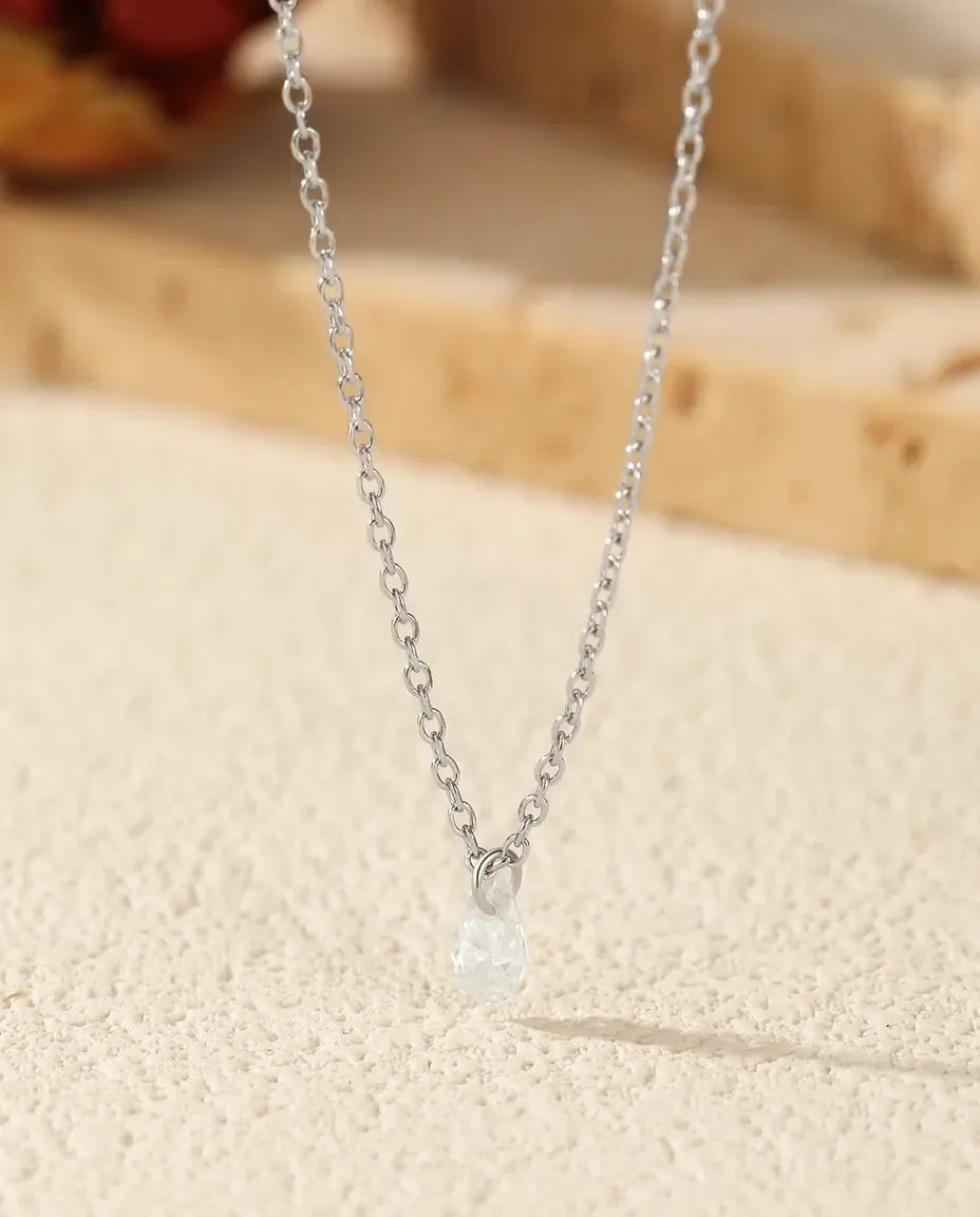 Dainty Moissanite Teardrop Necklace – 0.3ct Pear Pendant in 925 Sterling Silver, Minimalist