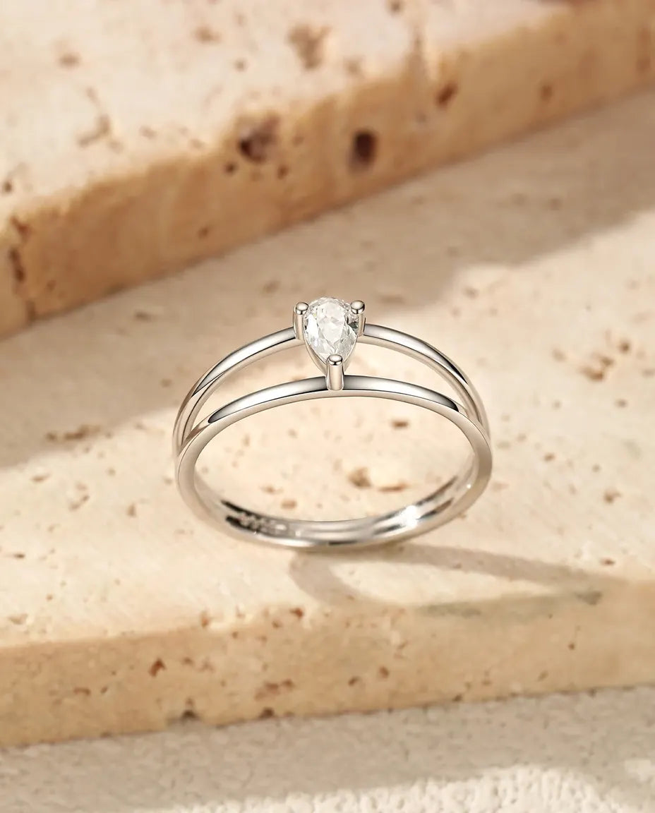 Double band pear moissanite ring in 925 sterling silver