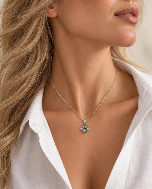 Moss Agate Necklace - worn on a model