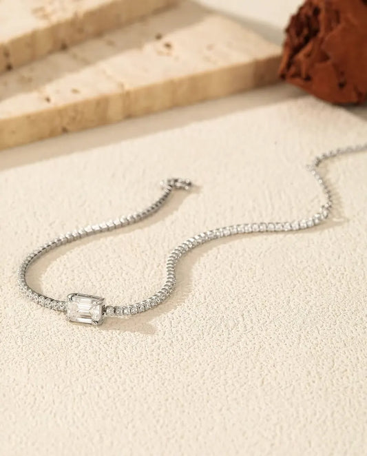 Emerald Cut Moissanite Tennis Bracelet - 1 ct D Color Center Stone, 925 Sterling Silver, 16 + 5 cm Adjustable