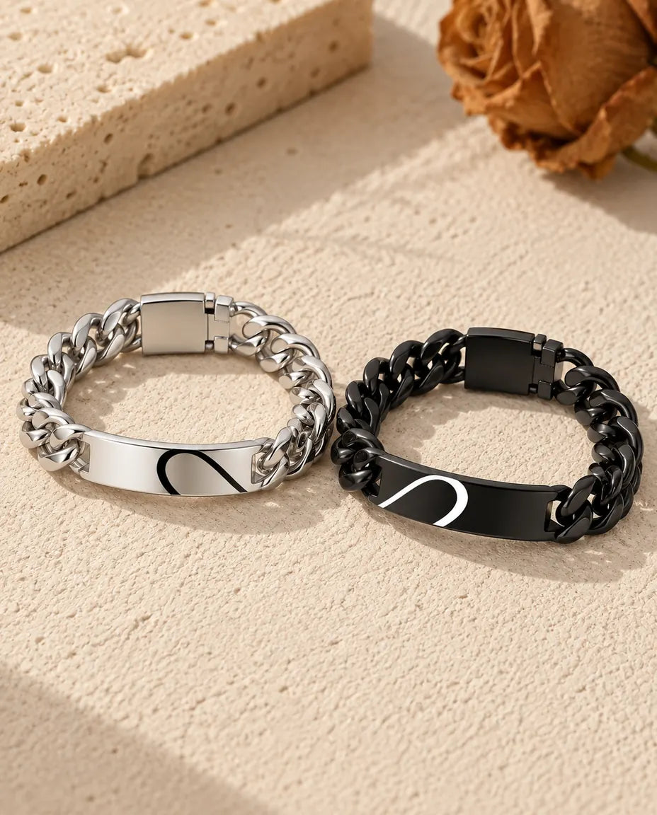Half Heart Matching Bracelets for Couples - matching pair laid flat