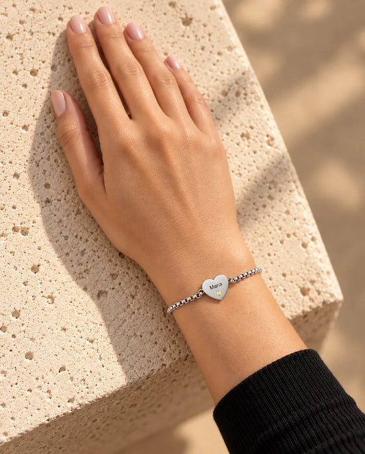Personalized Heart Birthstone Bracelet - worn on a model