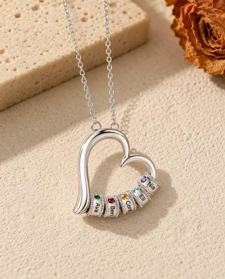 Personalized Birthstone Necklace for Mom - front view in silver finish