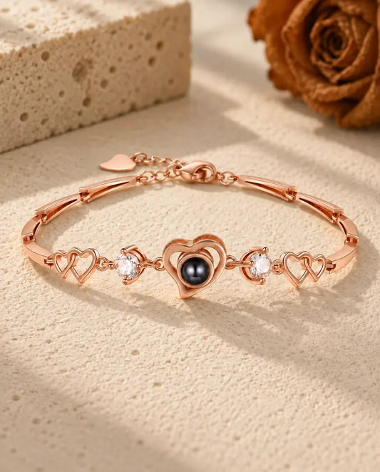 Photo Projection Bracelet with Picture Inside for Her - in rose gold finish