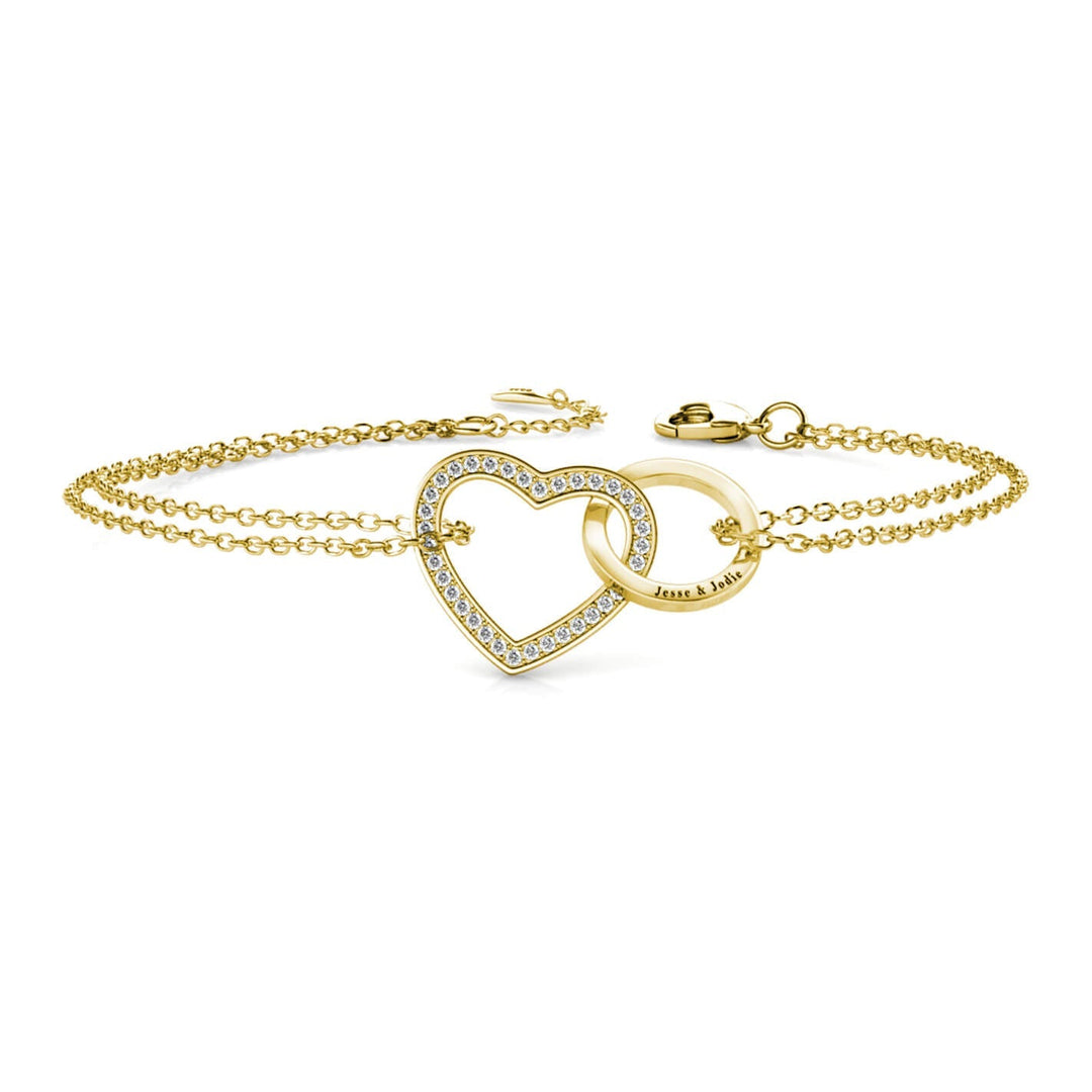 Personalized Interlocking Heart Bracelet, Engraved Bracelet, Gold - IFSHE UK