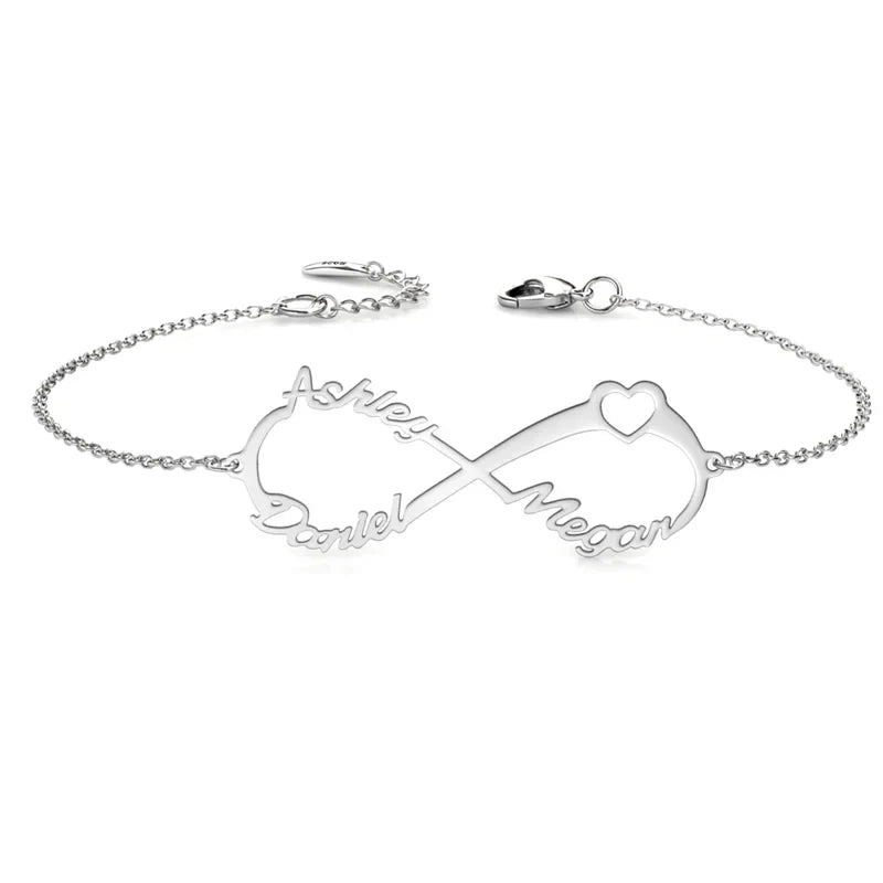 Infinity Two Names Bracelet, Personalized Infinity Jewelry, Custom Infinity Bracelet Sterling Silver/Gold/Rose Gold