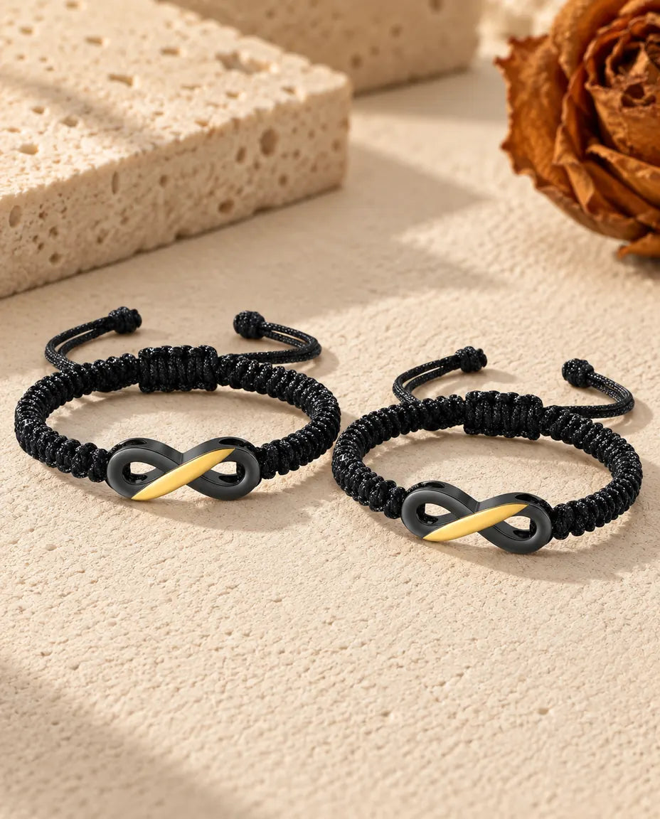 Infinity Matching Bracelets for Couples - matching pair laid flat