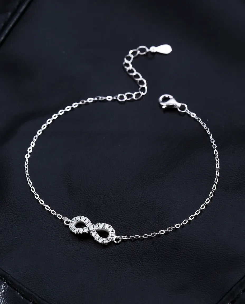 Infinity moissanite bracelet, D color pave infinity symbol, 925 sterling silver