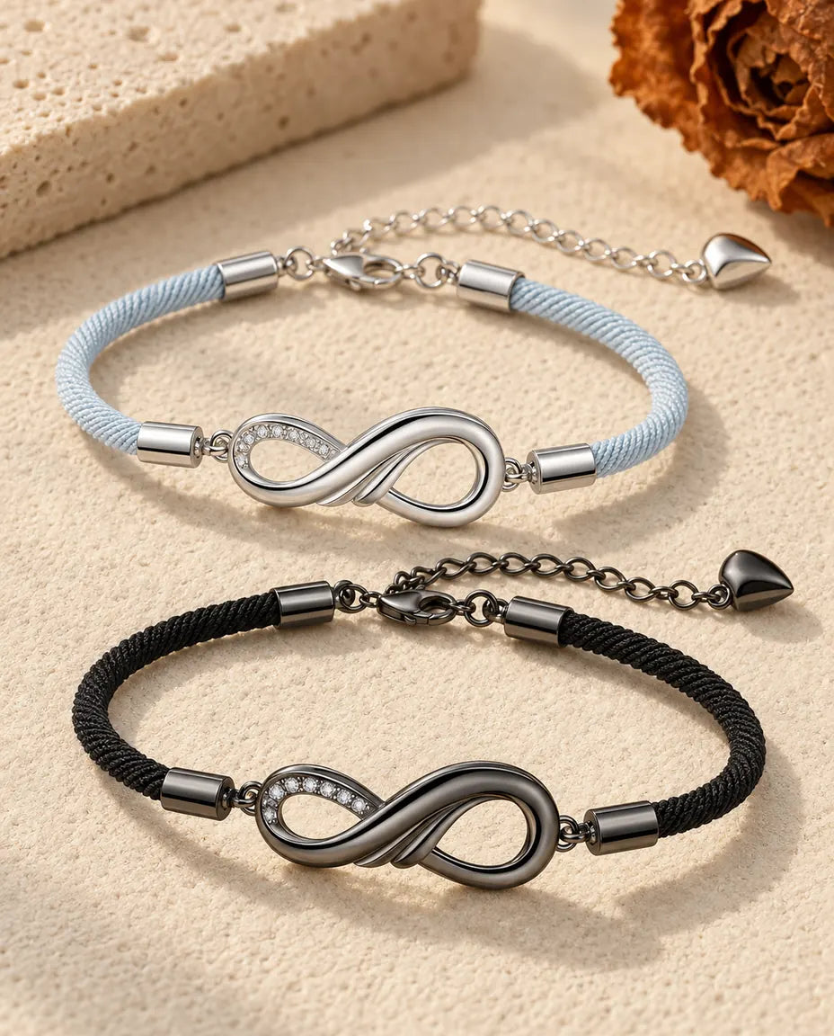 Infinity Couple Bracelets - matching pair laid flat