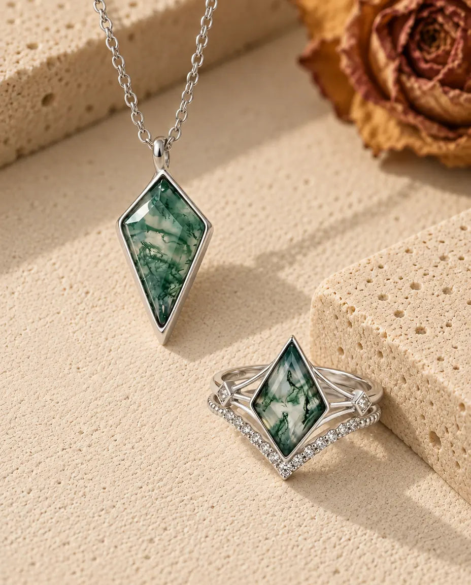 Moss Agate Jewelry Set - the complete set