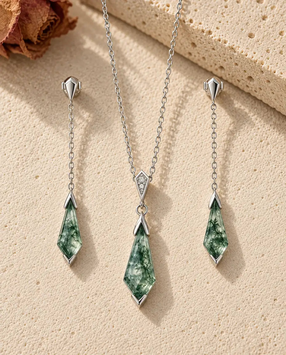 Moss Agate Jewelry Set - the complete set