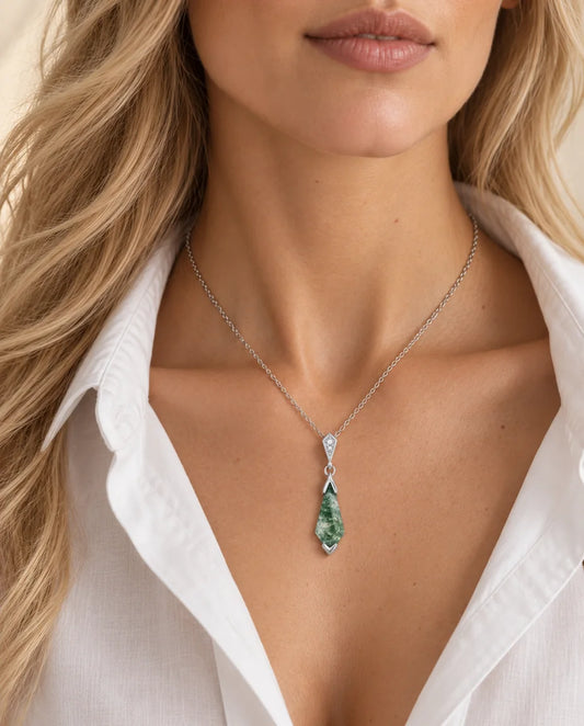 Moss Agate Jewelry Set - worn on a model