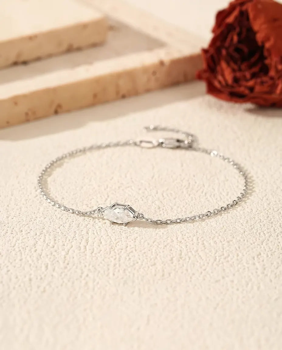 Marquise Moissanite Bracelet - 0.50 ct 4 x 8 mm D Color Stone on a Dainty Chain, 925 Sterling Silver