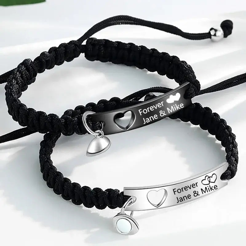 Matching Bracelets for Couples – Engraved His and Her Set, Stainless Steel, 2 Pieces, Personalized Anniversary Gift for Him and Her