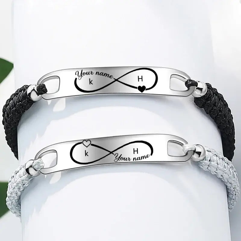 Infinity Matching Bracelets for Couples – Initial His and Hers Set with Name, Stainless Steel, Personalized Anniversary Gift, 2 Pieces