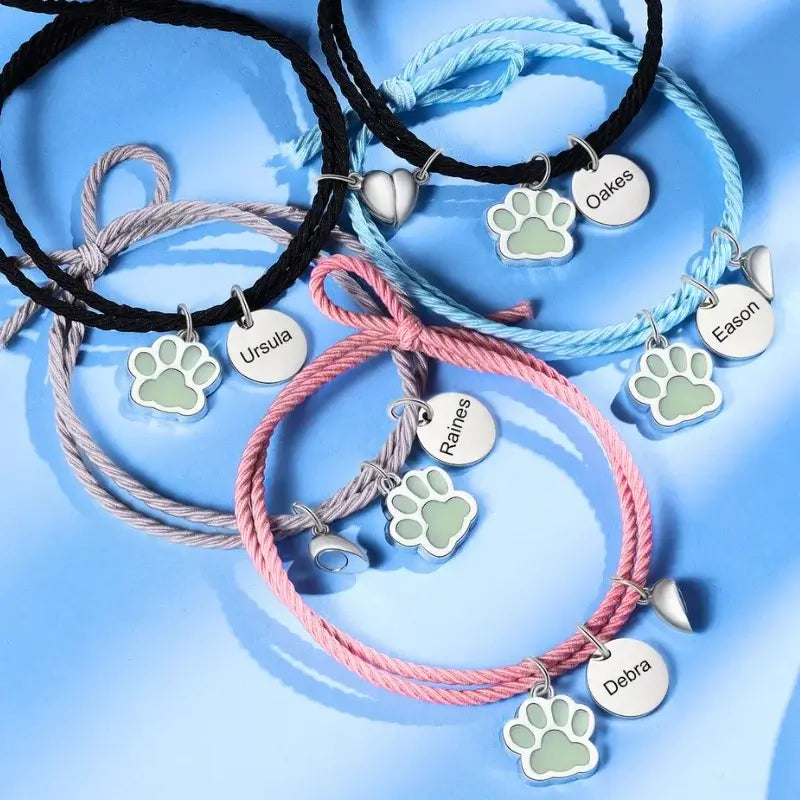 Matching Bracelets for Couples – Heart Magnetic Luminous Braided Set, Stainless Steel, 5 Colors, 2 Pieces, Personalized Anniversary Gift