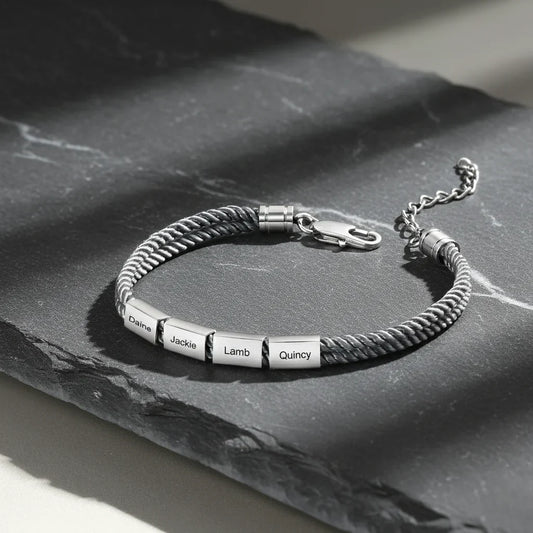 Men's Engraved Stainless Steel Rope Bracelet with Personalized Names