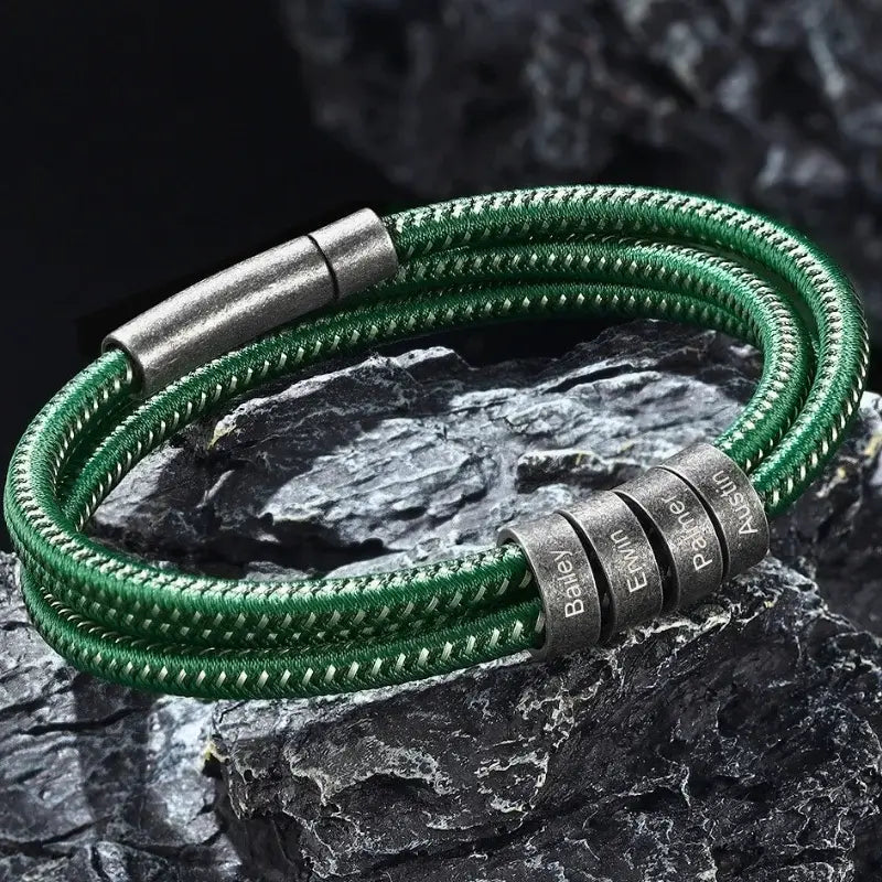 Personalized Men's Name Bracelet – Engraved Bracelet for Him, Stainless Steel and Nylon, Black or Green, Gift for Dad, Boyfriend, Husband