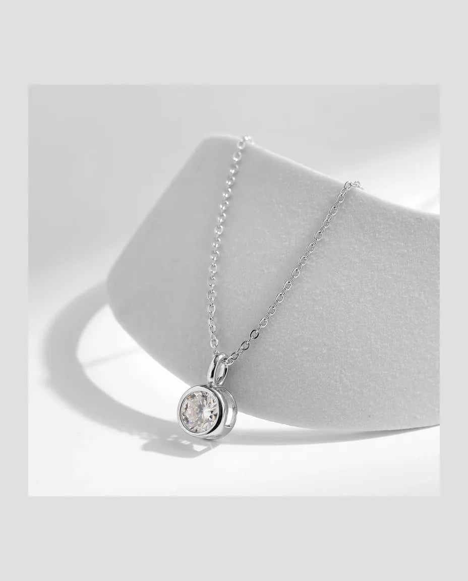 Moissanite Bezel Necklace – 1ct D Color VVS1 Round Pendant in 925 Sterling Silver, Minimalist