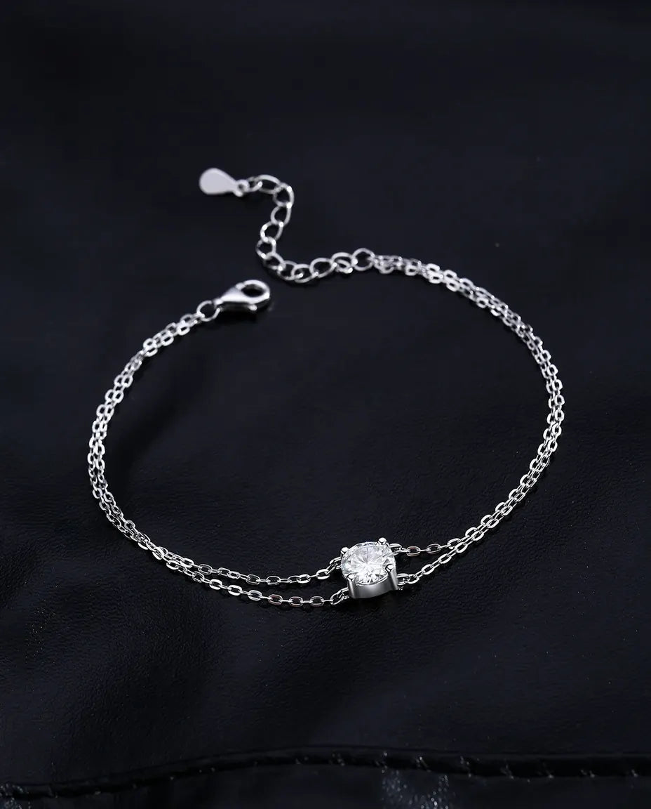 Dainty 1ct moissanite double-layer chain bracelet in 925 sterling silver