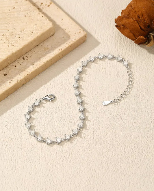 Moissanite Station Bracelet - 24 Round D Color Stones Spaced on 925 Sterling Silver, 6.3 in with Extender