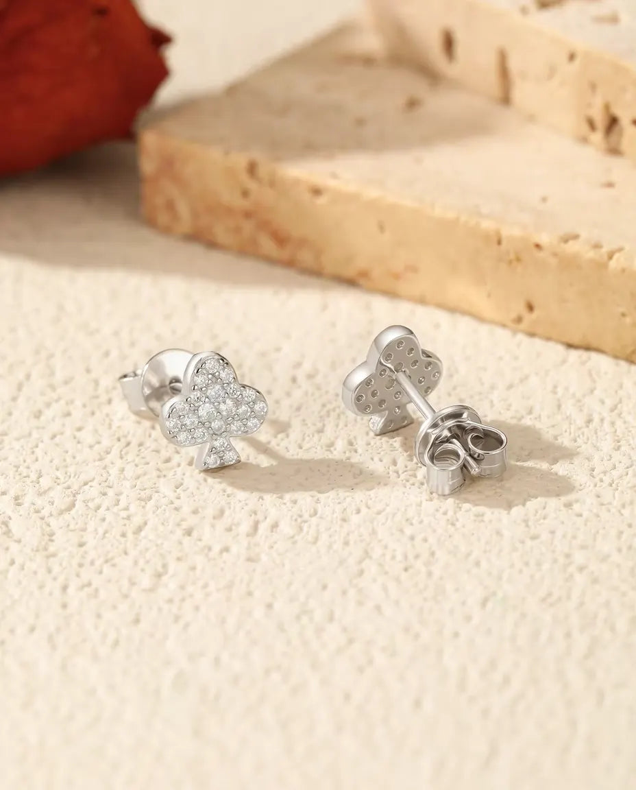 Pavé Moissanite Stud Earrings in 925 Sterling Silver - Choose Heart, Club, Diamond or Star Shape, Small Sparkly Everyday Studs, Gift for Her