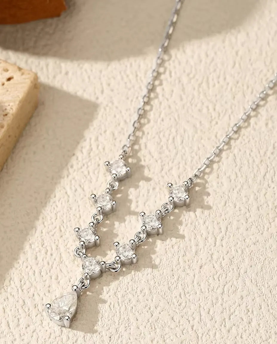 Pear Drop Moissanite Y Necklace - 1.2 ct Total D Color Stones in 925 Sterling Silver, 15.7 to 17.7 in