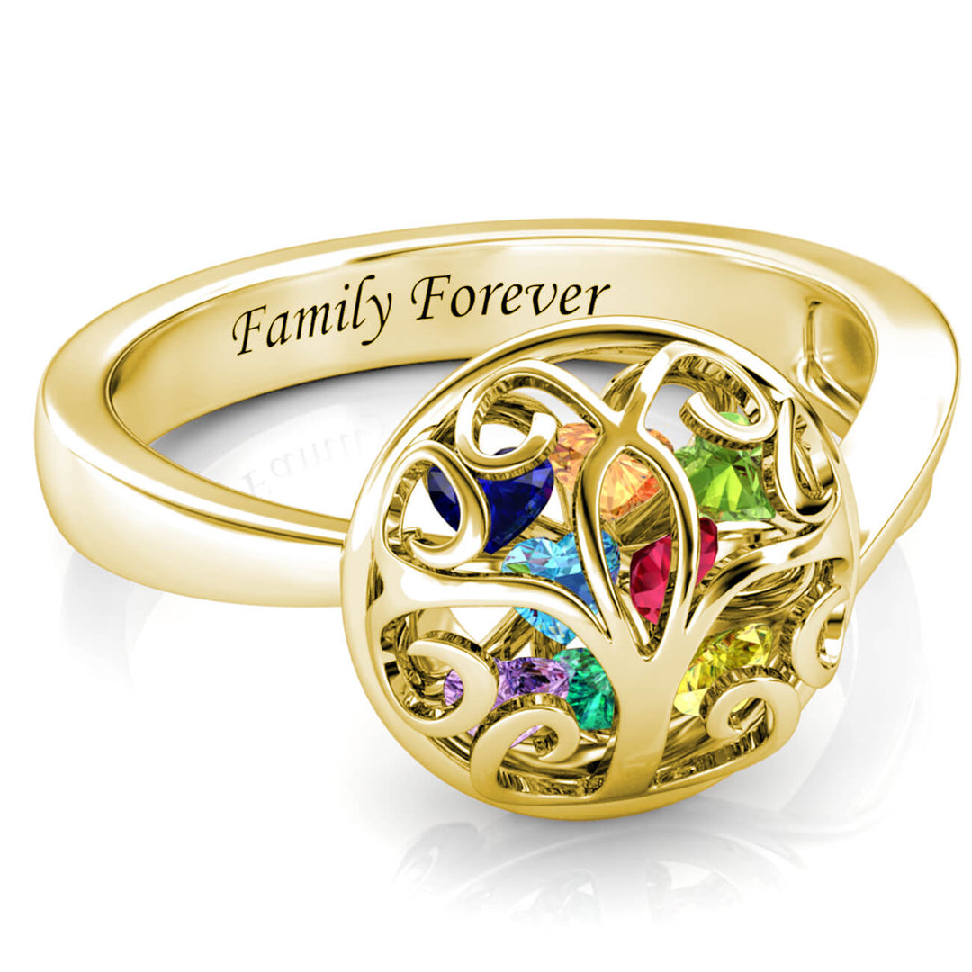 Personalized 12 Birthstone Ring - Engraved Name Ring - Gold - IFSHE