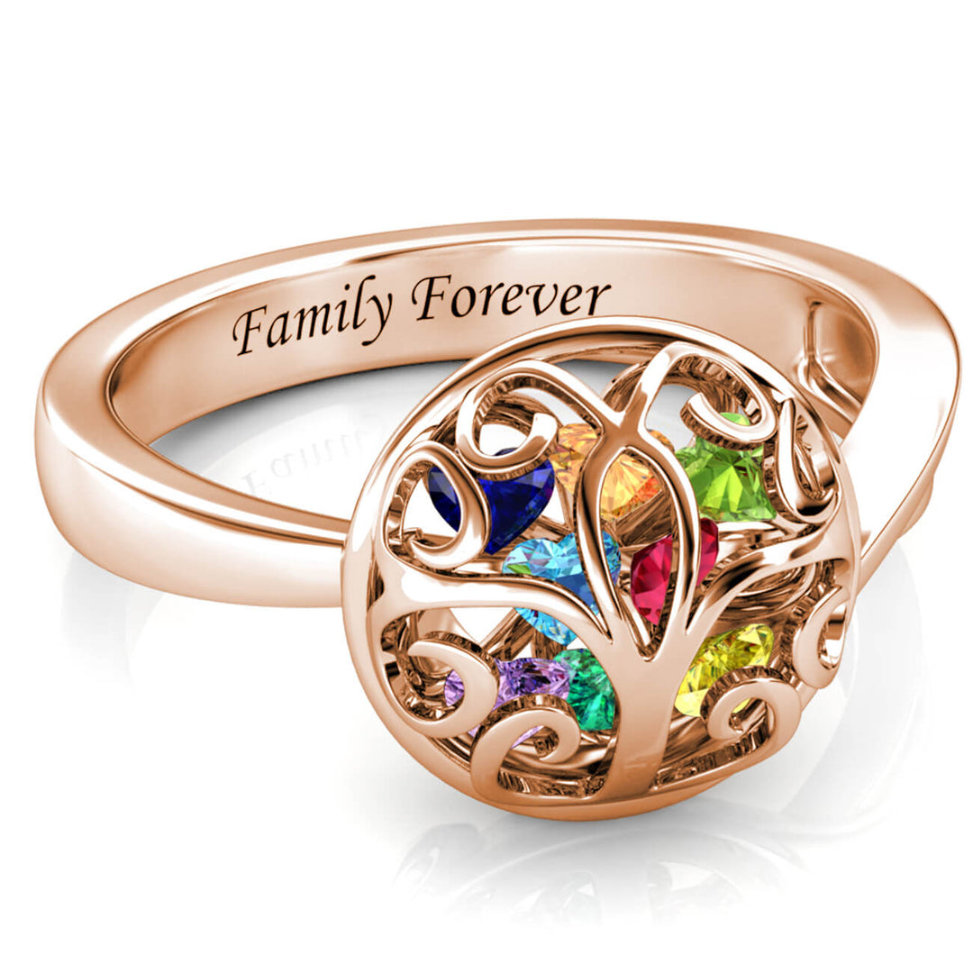 Personalized 12 Birthstone Ring - Engraved Name Ring - Rose Gold - IFSHE
