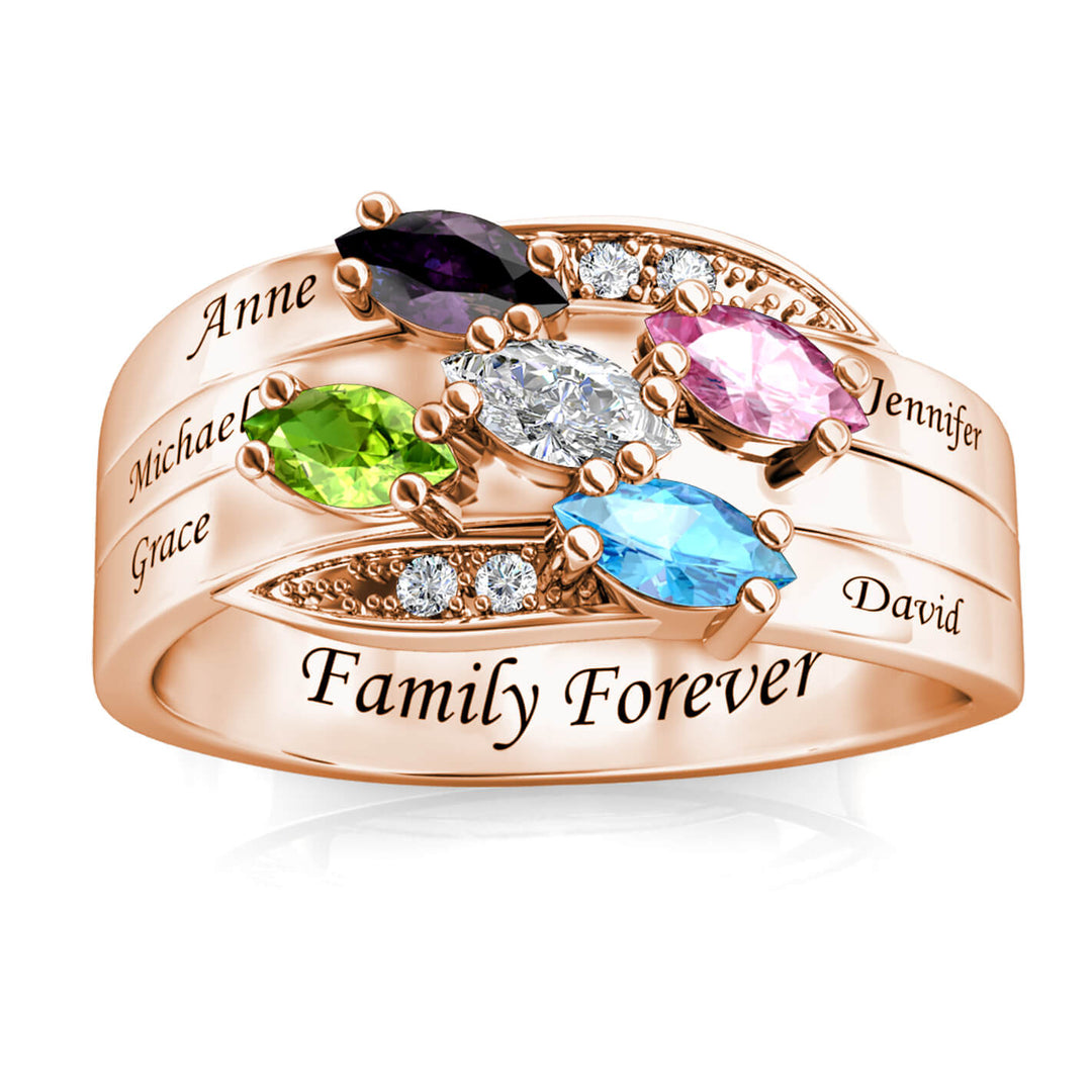 Personalized 5 Birthstone Ring - Engraved Name Ring - Rose Gold - IFSHE