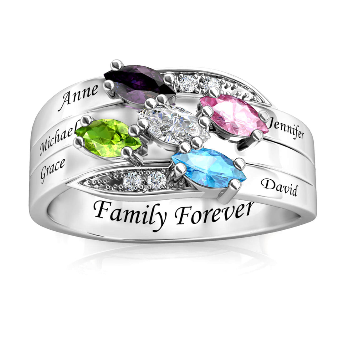 Personalized 5 Birthstone Ring - Engraved Name Ring - IFSHE