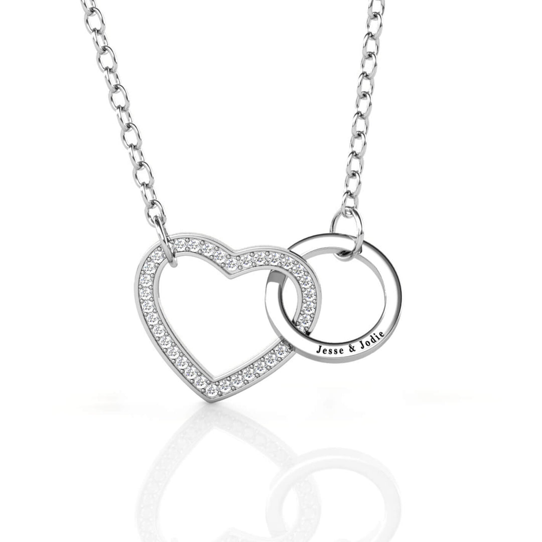 Personalized Interlocking Heart Necklace, Engraved Necklace, Silver - IFSHE UK