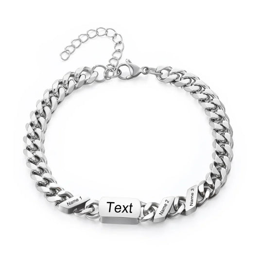 Personalized Stainless Steel Engraved Men's Bracelet with 1-6 Custom Names
