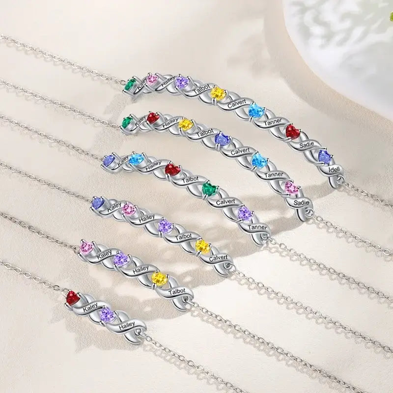 Personalized 2-7 Birthstone Bracelet with Engraved Names | 3 Colors