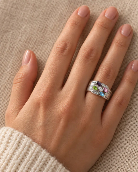 5 Birthstone Ring for Mom - worn on the hand